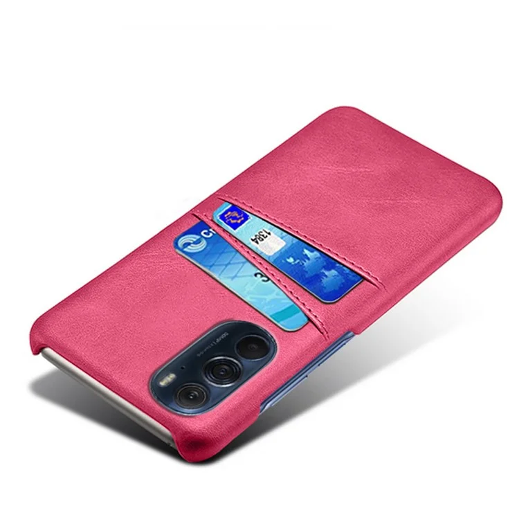 For Motorola Edge X30 Soft Flexible PU Leather Coated Hard PC Slim Phone Case with 2 Card Slots Holder - Rose