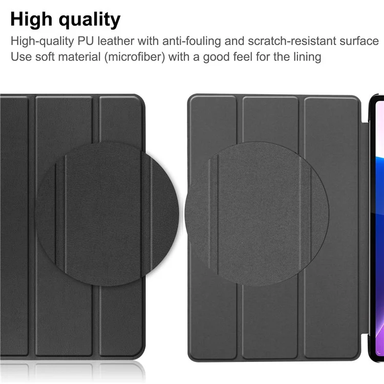 Funda Plegable Trípode para Lenovo Tab P12 Pro, Cuero PU + PC Protectora Automática de Activación/Suspensión de Sueño Inteligente - Negro