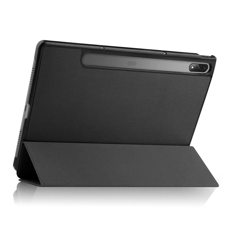 TRIFOLD STAND Tablet Cover Для Lenovo Tab P12 Pro, PU Кожа PU + PC Защитный Автоматический Пробуждение / Sleep Smart Case - Чернить