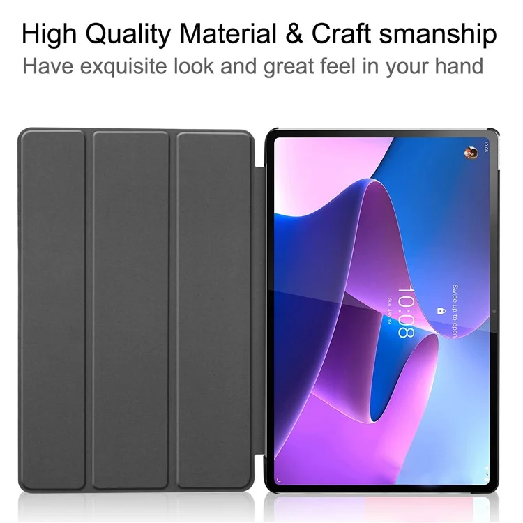 TRIFOLD STAND Tablet Cover Для Lenovo Tab P12 Pro, PU Кожа PU + PC Защитный Автоматический Пробуждение / Sleep Smart Case - Чернить