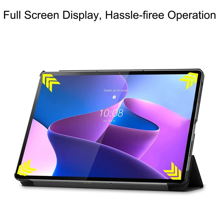 Funda Plegable Trípode para Lenovo Tab P12 Pro, Cuero PU + PC Protectora Automática de Activación/Suspensión de Sueño Inteligente - Negro
