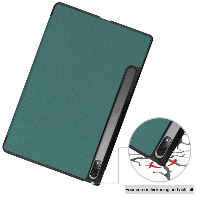 Trifold Stand Tablet Cover for Lenovo Tab P12 Pro, PU Leather + PC Protective Auto Wake/Sleep Smart Case - Green