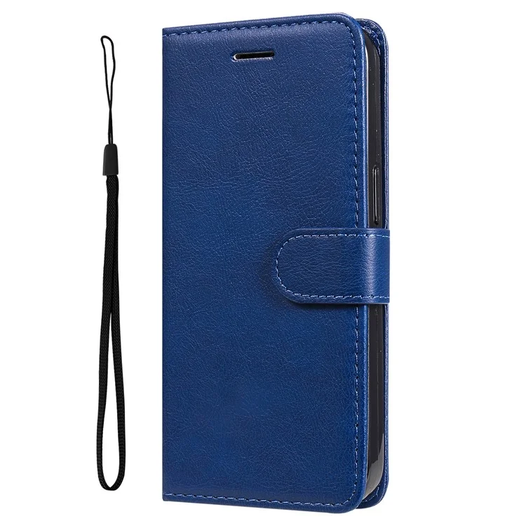 For Motorola Moto G51 5G Case Solid Color Leather Mobile Cover Wallet Stand with Strap - Blue
