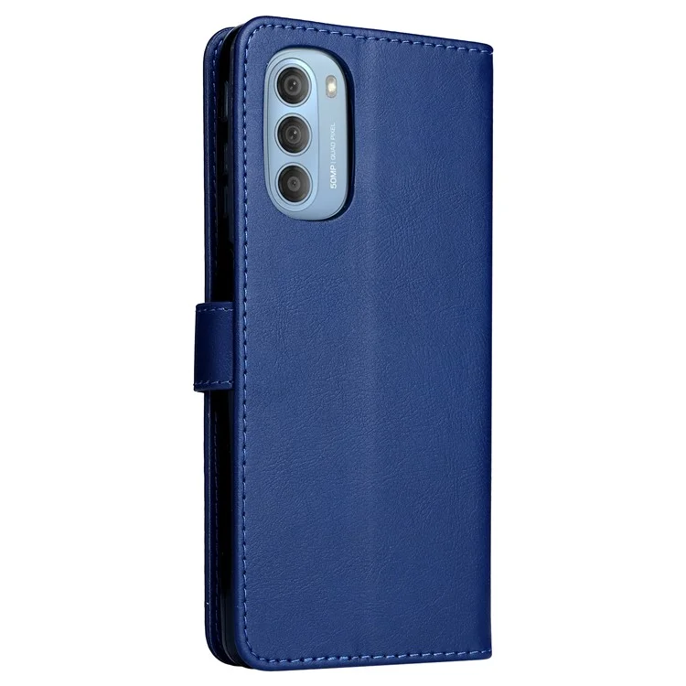 For Motorola Moto G51 5G Case Solid Color Leather Mobile Cover Wallet Stand with Strap - Blue
