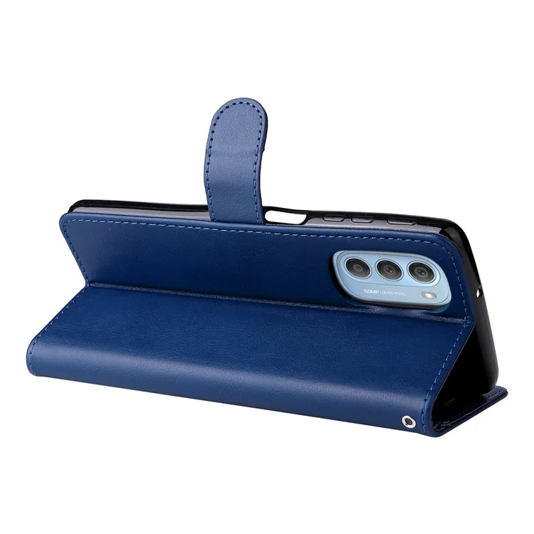For Motorola Moto G51 5G Case Solid Color Leather Mobile Cover Wallet Stand with Strap - Blue