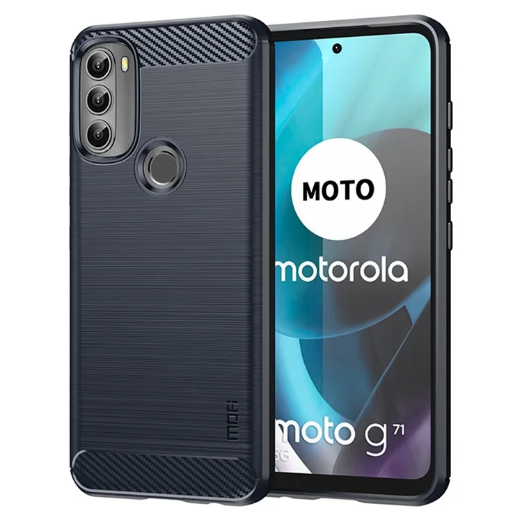 MOFI Pour Motorola Moto G71 5G Texture de Fibers de Carbon - Bleu