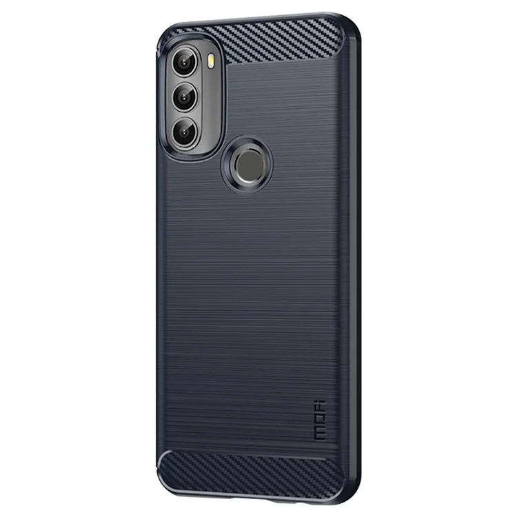 MOFI Pour Motorola Moto G71 5G Texture de Fibers de Carbon - Bleu
