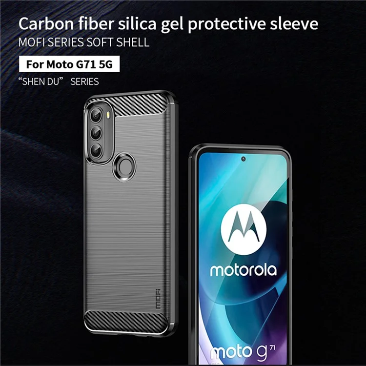 MOFI Pour Motorola Moto G71 5G Texture de Fibers de Carbon - Bleu