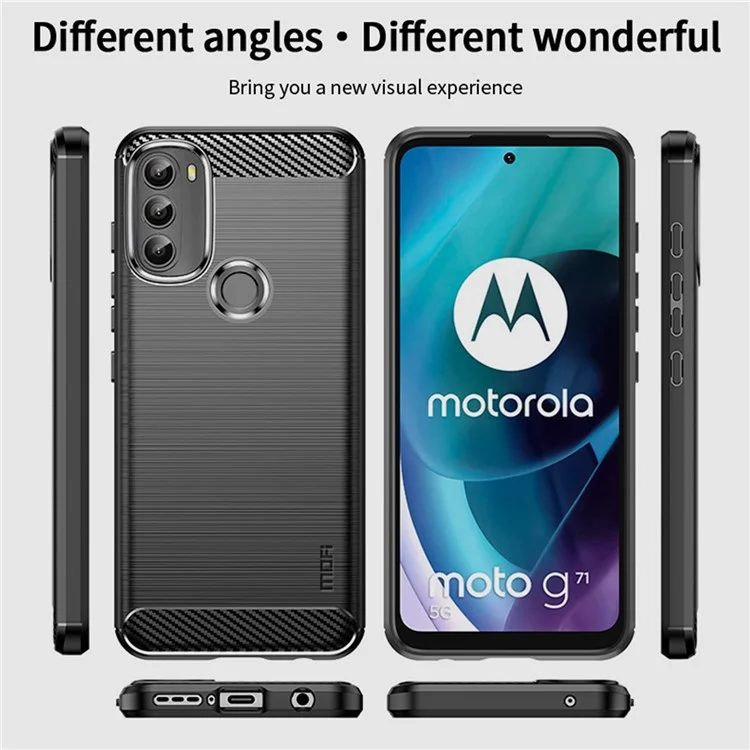 MOFI Pour Motorola Moto G71 5G Texture de Fibers de Carbon - Bleu