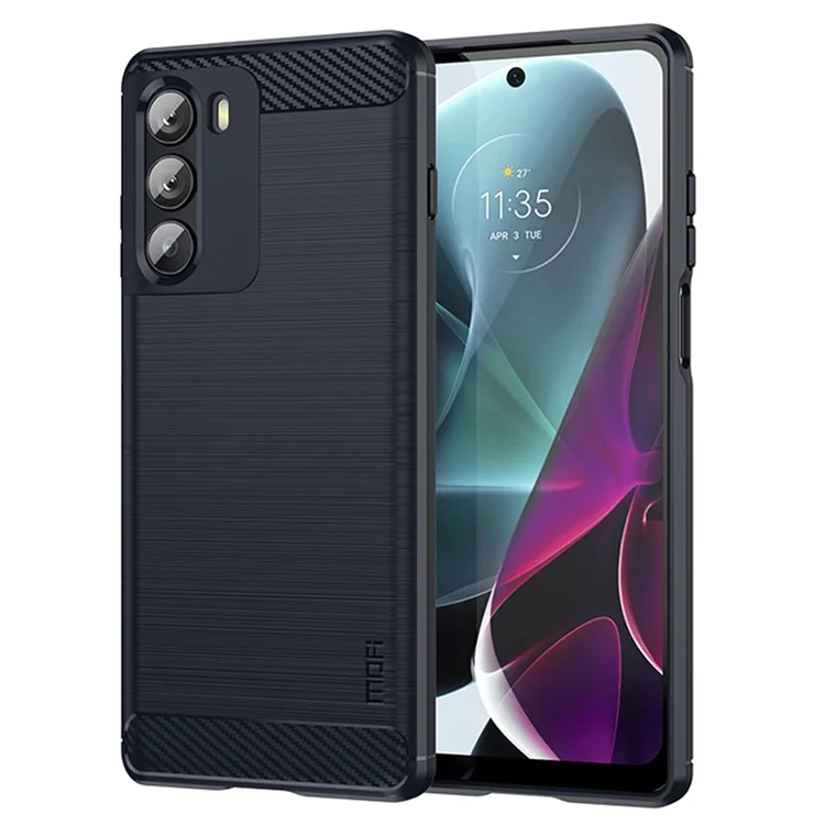 MOFI for Motorola Moto G200 5G/Edge S30 Carbon Fiber Texture TPU Phone Cover Lightweight Brushed Surface Phone Case - Blue