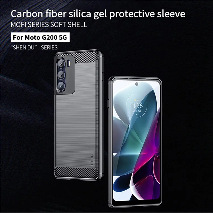 MOFI for Motorola Moto G200 5G/Edge S30 Carbon Fiber Texture TPU Phone Cover Lightweight Brushed Surface Phone Case - Blue