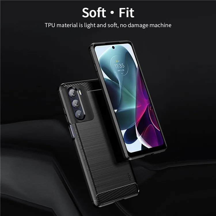 MOFI for Motorola Moto G200 5G/Edge S30 Carbon Fiber Texture TPU Phone Cover Lightweight Brushed Surface Phone Case - Blue