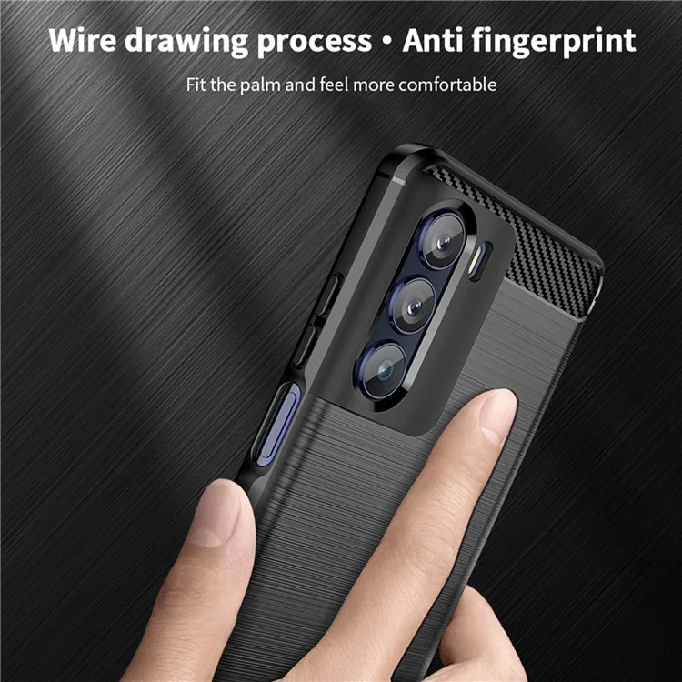 MOFI for Motorola Moto G200 5G/Edge S30 Carbon Fiber Texture TPU Phone Cover Lightweight Brushed Surface Phone Case - Blue