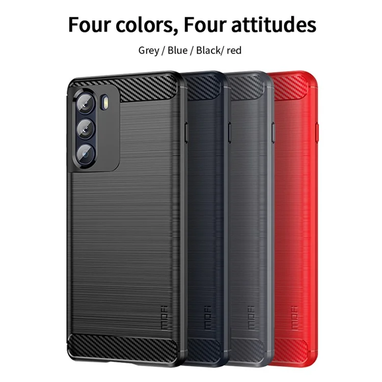 MOFI for Motorola Moto G200 5G/Edge S30 Carbon Fiber Texture TPU Phone Cover Lightweight Brushed Surface Phone Case - Blue