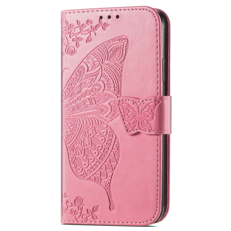 Coque Portefeuille en Cuir PU Imprimé Papillon pour Motorola Moto G31 / Moto G41, Étui de Protection Rabattable avec Support et Dragonne - Rose