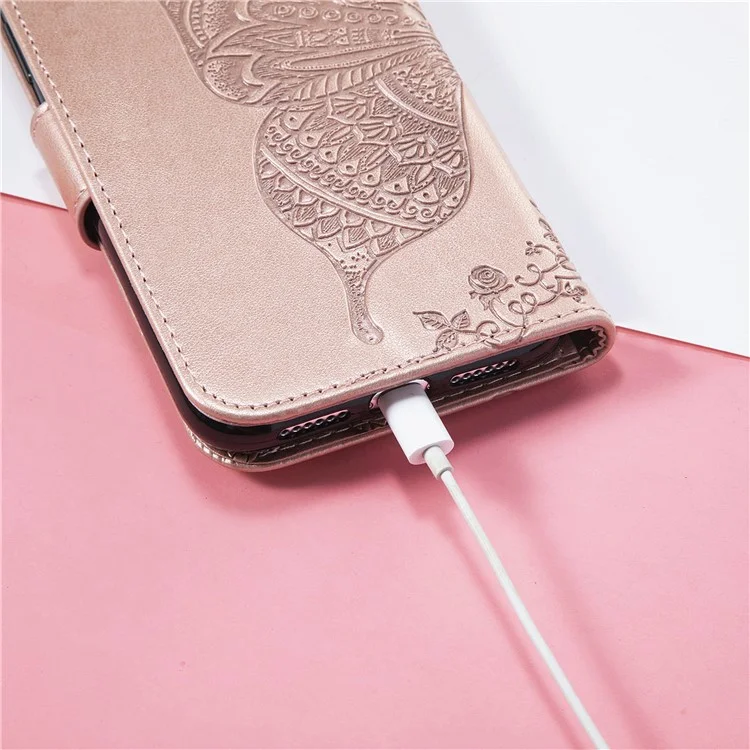 PU Leather Butterfly Flower Imprinted Cover for Motorola Moto G31 / Moto G41, Wallet Stand Flip Shockproof Protective Case with Strap - Rose Gold