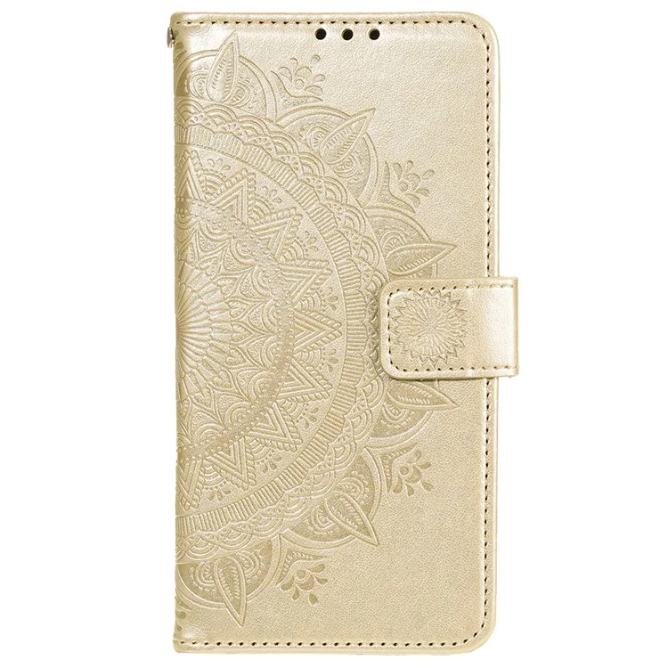 Pour Motorola Moto G31 / Moto G41 PU Portefeuille en Cuir Case de Téléphone Mandala Fleur de Support Imprimé Couvercle de Bascule Avec Sangle à Main - or