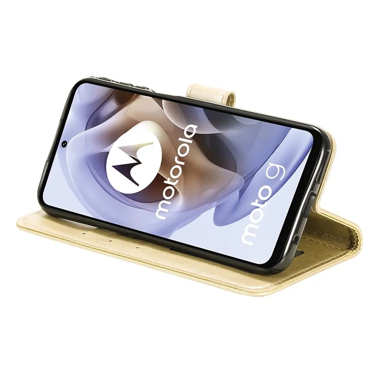 Pour Motorola Moto G31 / Moto G41 PU Portefeuille en Cuir Case de Téléphone Mandala Fleur de Support Imprimé Couvercle de Bascule Avec Sangle à Main - or