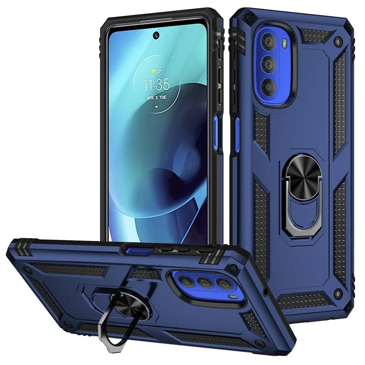 Pour Motorola Moto G51 5G Kickstand Hybrid Phone Cover Case Anti-Collision Mobile Phone Accessory - Bleu