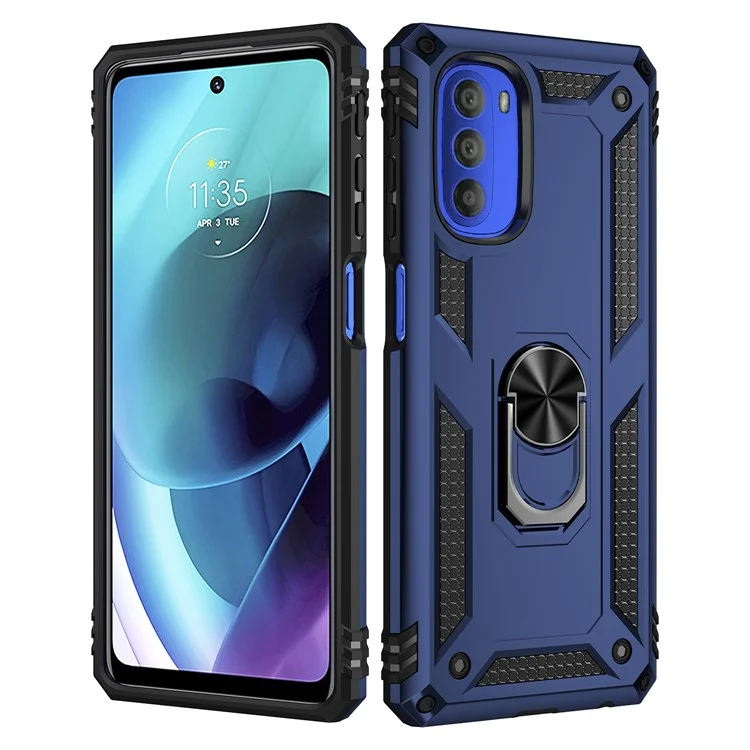 Pour Motorola Moto G51 5G Kickstand Hybrid Phone Cover Case Anti-Collision Mobile Phone Accessory - Bleu