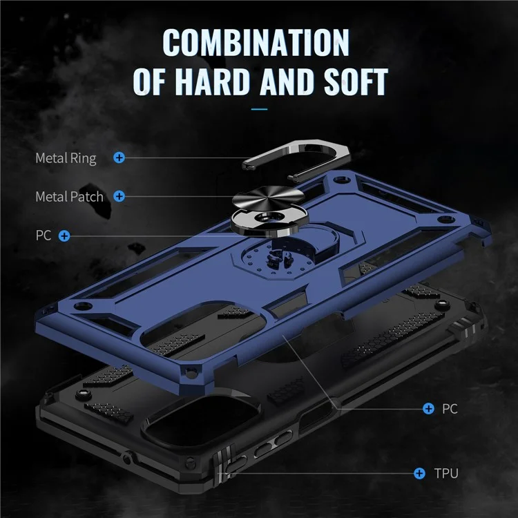 Pour Motorola Moto G51 5G Kickstand Hybrid Phone Cover Case Anti-Collision Mobile Phone Accessory - Bleu