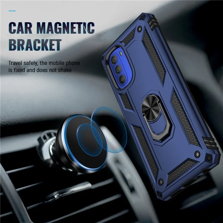 Pour Motorola Moto G51 5G Kickstand Hybrid Phone Cover Case Anti-Collision Mobile Phone Accessory - Bleu