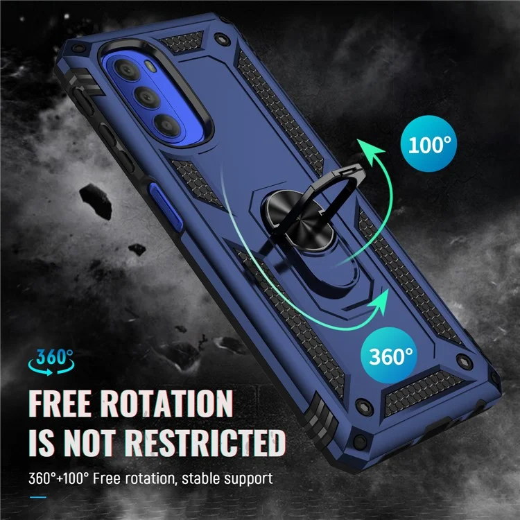Pour Motorola Moto G51 5G Kickstand Hybrid Phone Cover Case Anti-Collision Mobile Phone Accessory - Bleu