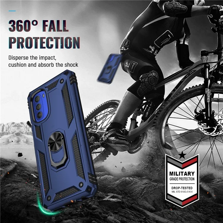 Pour Motorola Moto G51 5G Kickstand Hybrid Phone Cover Case Anti-Collision Mobile Phone Accessory - Bleu