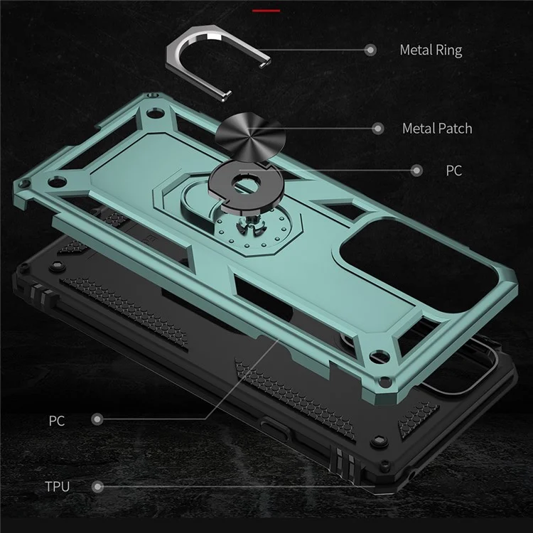 For Motorola Edge 20 Integrated Rotating Ring Kickstand Hybrid Cell Phone Case Military Grade Protection - Blackish Green