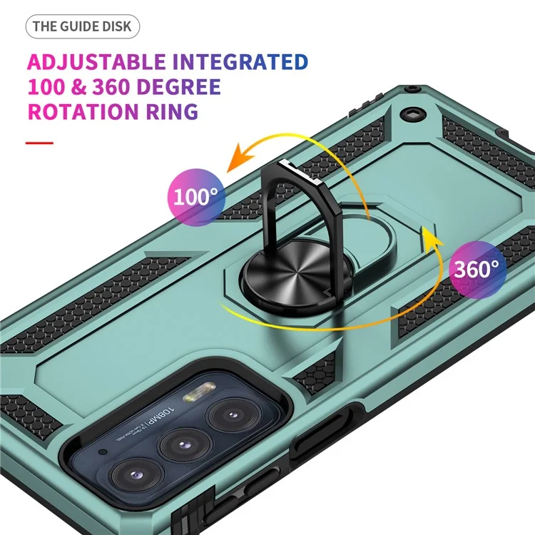For Motorola Edge 20 Integrated Rotating Ring Kickstand Hybrid Cell Phone Case Military Grade Protection - Blackish Green