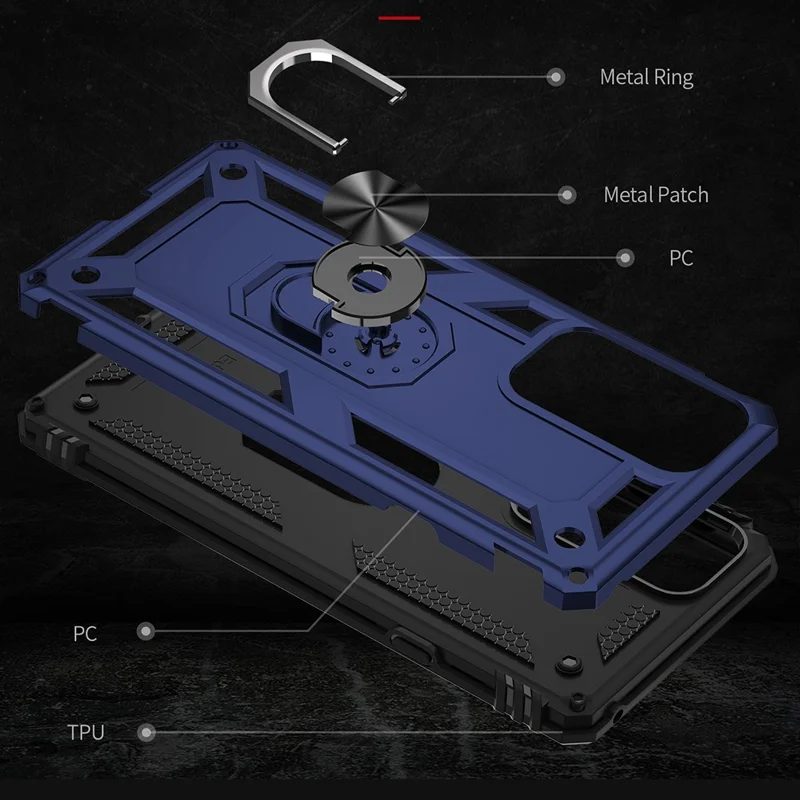 For Motorola Edge 20 Integrated Rotating Ring Kickstand Hybrid Cell Phone Case Military Grade Protection - Blue