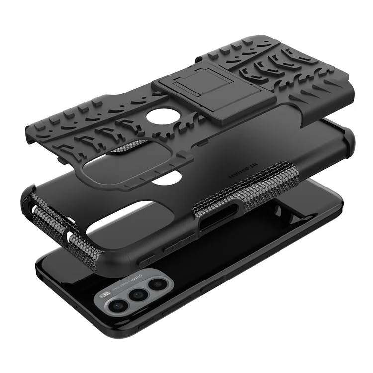 Per Motorola Moto G31 / Moto G41 PC + TPU Doppi Strati Impatto Modello Del Pneumatico Modello di Cavalletto Copertina - Nero