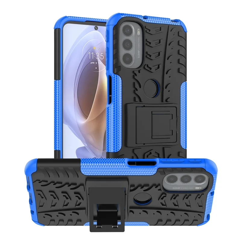 For Motorola Moto G31 / Moto G41 PC + TPU Dual Layer Impact Case Tire Model Kickstand Shockproof Cover - Blue