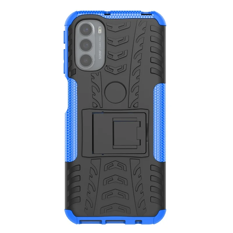 For Motorola Moto G31 / Moto G41 PC + TPU Dual Layer Impact Case Tire Model Kickstand Shockproof Cover - Blue