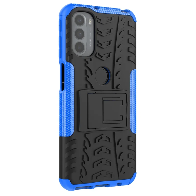 For Motorola Moto G31 / Moto G41 PC + TPU Dual Layer Impact Case Tire Model Kickstand Shockproof Cover - Blue