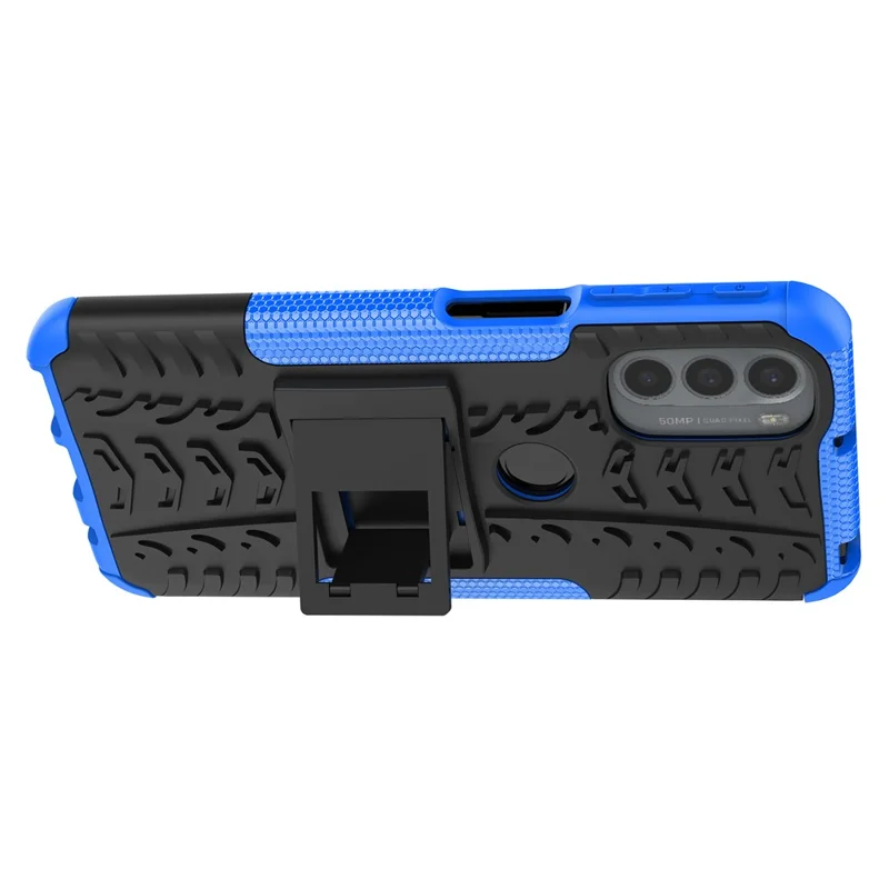 For Motorola Moto G31 / Moto G41 PC + TPU Dual Layer Impact Case Tire Model Kickstand Shockproof Cover - Blue