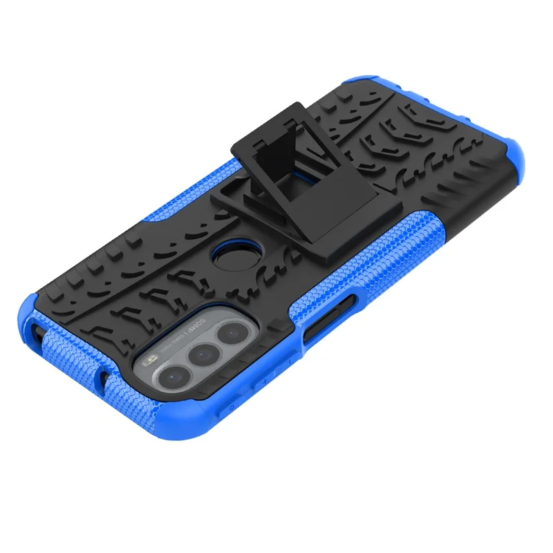 For Motorola Moto G31 / Moto G41 PC + TPU Dual Layer Impact Case Tire Model Kickstand Shockproof Cover - Blue