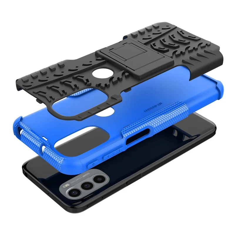 For Motorola Moto G31 / Moto G41 PC + TPU Dual Layer Impact Case Tire Model Kickstand Shockproof Cover - Blue