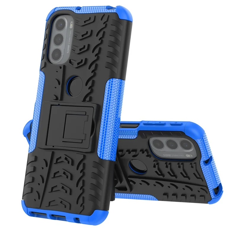 For Motorola Moto G31 / Moto G41 PC + TPU Dual Layer Impact Case Tire Model Kickstand Shockproof Cover - Blue
