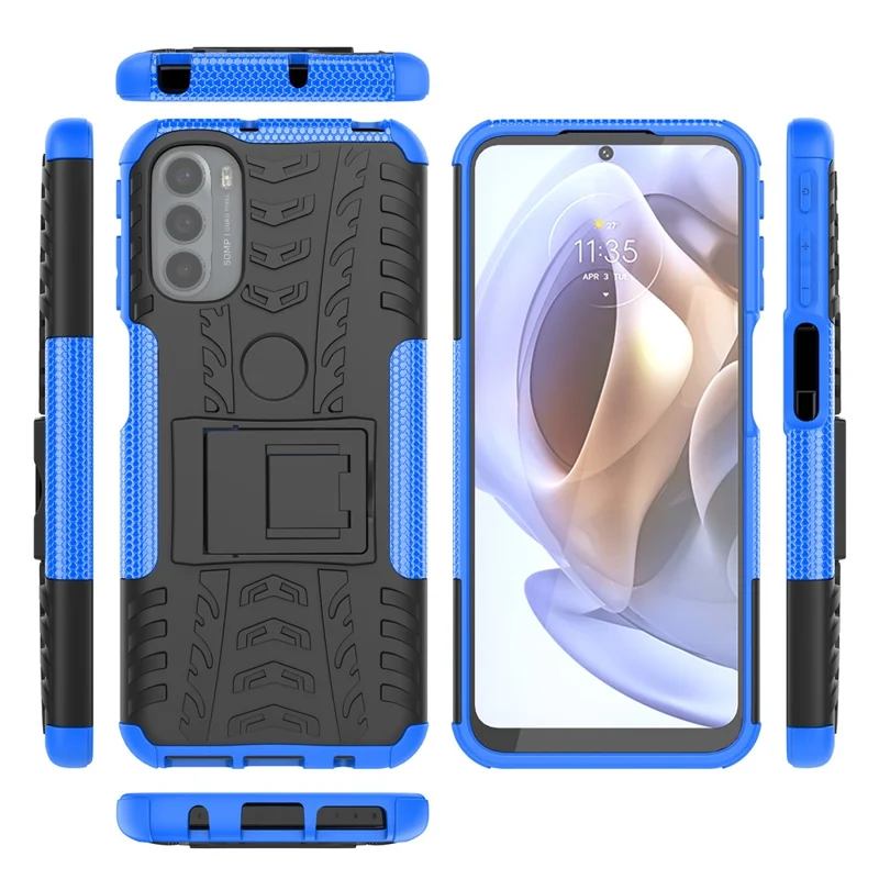 For Motorola Moto G31 / Moto G41 PC + TPU Dual Layer Impact Case Tire Model Kickstand Shockproof Cover - Blue