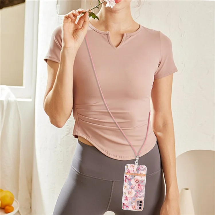 Для Motorola Moto G30 / Moto G20 / Moto G10 /Moto G10 Power YB IMD-9 Series Flower Pattern IMD IML Чехол для телефона Soft TPU Anti-Fall Electroplating Cover with Lanyard - HC005 Pink Gardenia