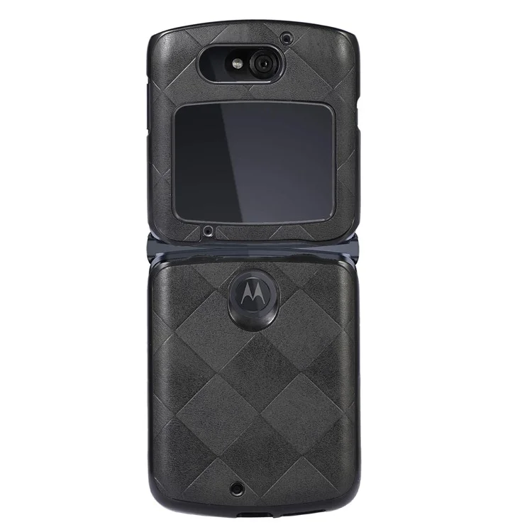 Per Motorola Razr 5G Griglia Texture PU Custodia in Pelle Telefono Case Hard PC + Soft TPU Protective Cover - Nero