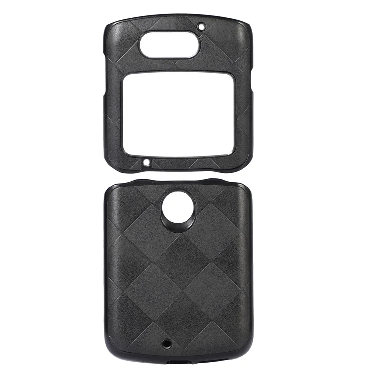 Per Motorola Razr 5G Griglia Texture PU Custodia in Pelle Telefono Case Hard PC + Soft TPU Protective Cover - Nero