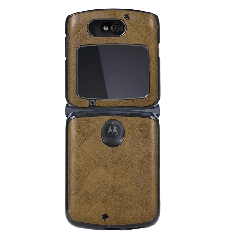 For Motorola Razr 5G Grid-struktur af PU-læder Telefoncase Hård PC + Blød TPU Beskyttende Cover - Grøn