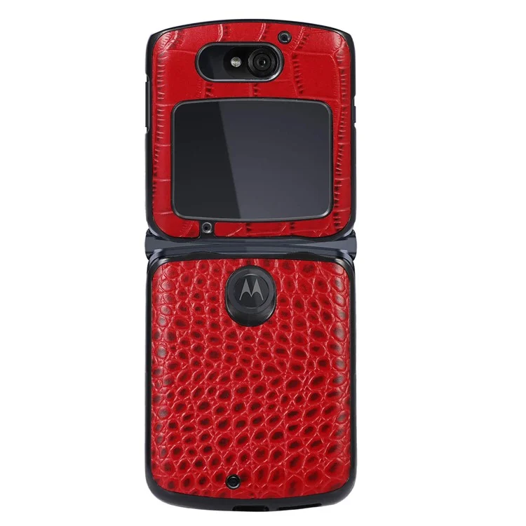 Para Motorola Razr 5G Crocodile Texture Genuine Cowhide Leather Coating Phone Case Inner PC + TPU Hybrid Cover - Vermelho