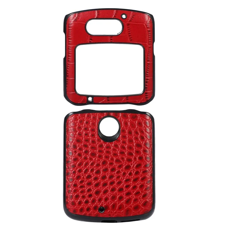 Para Motorola Razr 5G Crocodile Texture Genuine Cowhide Leather Coating Phone Case Inner PC + TPU Hybrid Cover - Vermelho