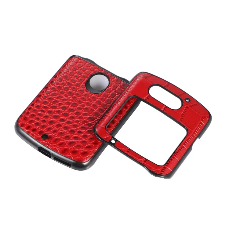 Para Motorola Razr 5G Crocodile Texture Genuine Cowhide Leather Coating Phone Case Inner PC + TPU Hybrid Cover - Vermelho