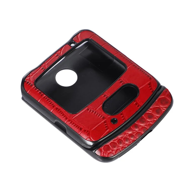 Para Motorola Razr 5G Crocodile Texture Genuine Cowhide Leather Coating Phone Case Inner PC + TPU Hybrid Cover - Vermelho