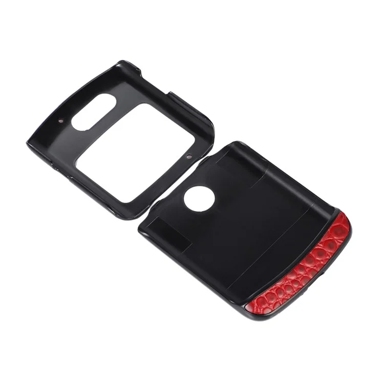Para Motorola Razr 5G Crocodile Texture Genuine Cowhide Leather Coating Phone Case Inner PC + TPU Hybrid Cover - Vermelho