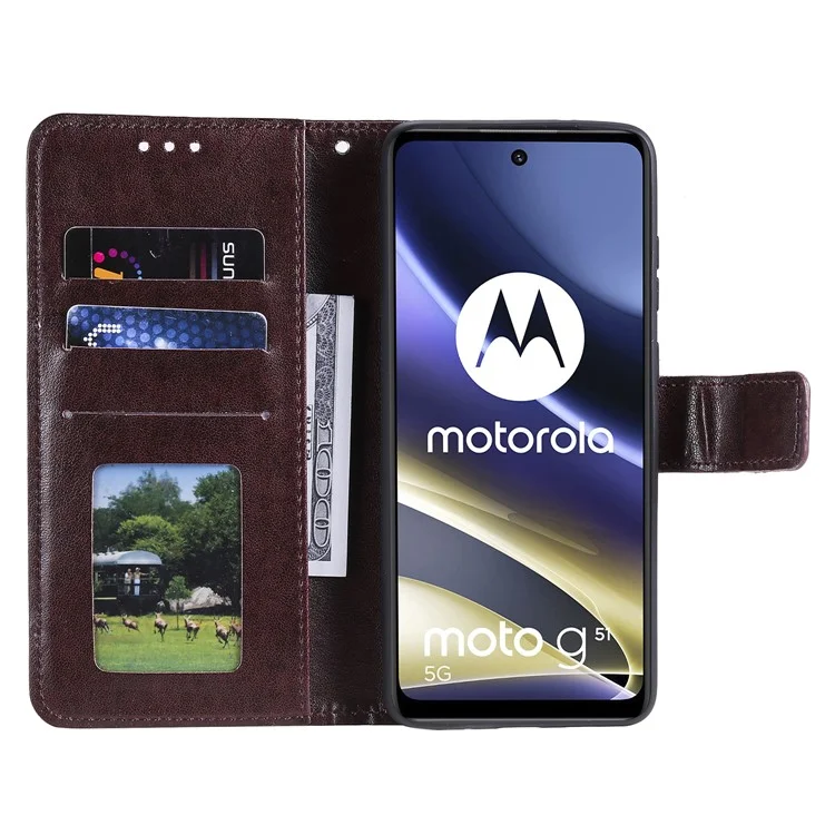 Mandala Blume Eingeprägte Telefonabdeckung Für Motorola Moto G51 5G, PU Leder Schockdet Wallet Haufen Ständer Shell Mit Handgelenkriemen - Braun